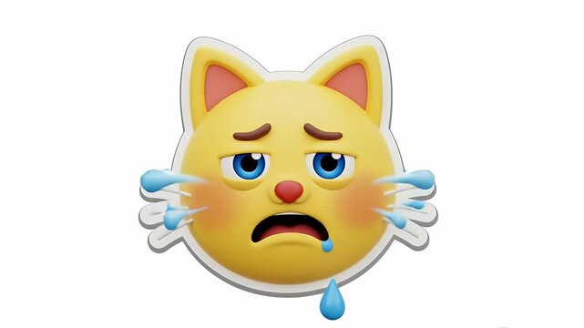 Cute Yellow Cat Emoji Sick with Tissue Blowing Nose