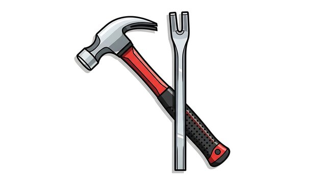 Hammer and Pry Bar Illustration on White Background for Construction.