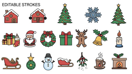 Christmas icons and symbols for holiday designs and decorations