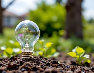 Natural Light Bulb Resting Soil Amid Greenery