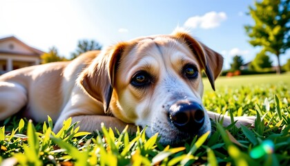 Relaxed Dog Resting Sunny Park Scene