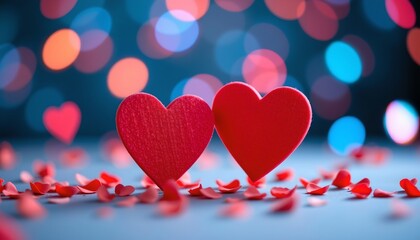 Floating Red Heart Shapes with Dreamy Bokeh Effect