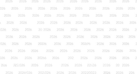 A seamless repeating pattern composed of tiny, elegant, silvery-white numerals '2026' offset by equally tiny abstract white sparkles. 