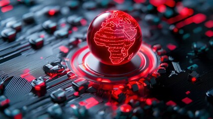Futuristic globe digital network cyber security red neon circuit board global data technology ai hologram innovation glow envelops high tech sphere - Powered by Adobe