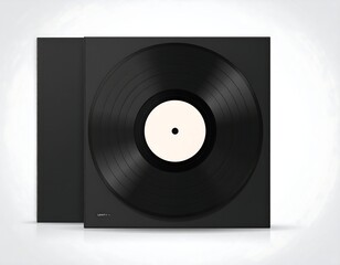 Black vinyl record with sleeve, clean design