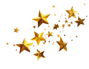 Golden star cluster with varying sizes on a dark background