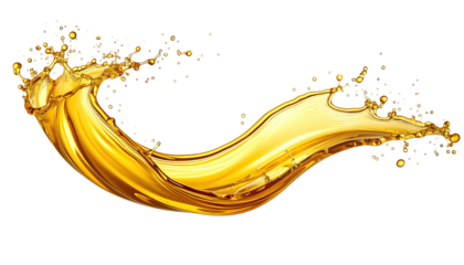 Golden liquid splashes dramatically across black, curved and dynamic