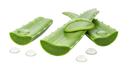 Freshly cut aloe vera pieces isolated on transparent background