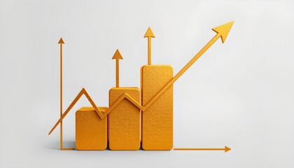Gold Growth Chart with Upward Arrows White Background