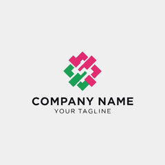 Obraz premium Abstract geometric logo design with intertwined green and pink shapes.