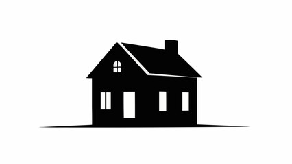 Black silhouette of a simple house with a chimney and windows.