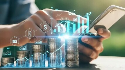 A person using a smartphone to analyze financial data - Powered by Adobe