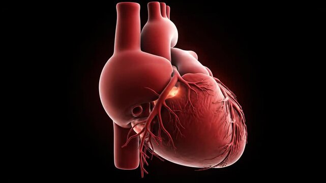 Detailed 3D rendering of a human heart showcasing its complex anatomy and structure