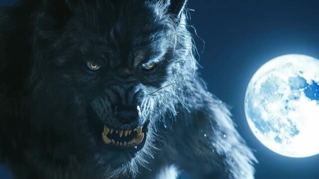 Terrifying werewolf growling under the full moon