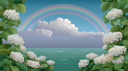 Rainbow and blue hydrangeas during a break in the rainy season.