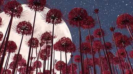 Blue shining moon and red spider lilies.
