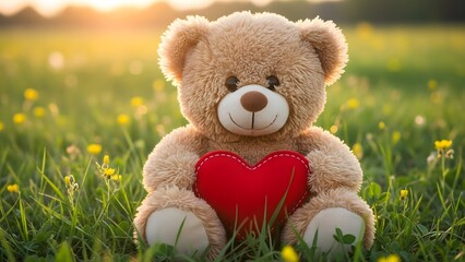 A high-quality 3D render/illustration of a soft brown teddy bear holding a big red heart. Ideal for expressing love, sympathy, or celebrating a romantic anniversary.