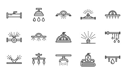 Smart Irrigation Line Icons Vector Set for Agriculture UI UX