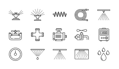 Irrigation System Outline Icons Set Agriculture Watering Vector