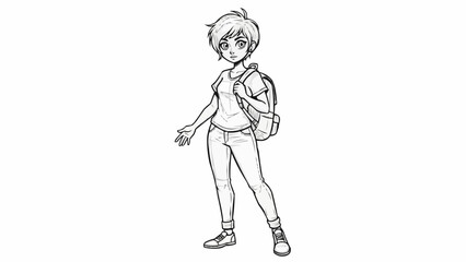 Young Boy with Backpack Standing Illustration. © Ardana