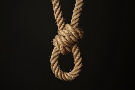 Close-up of a  knotted rope against a dark background.