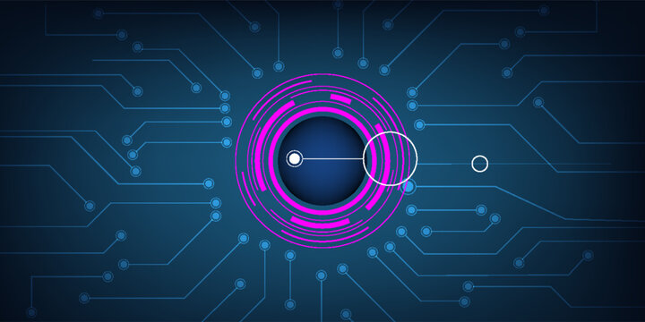 Vector illustration. Futuristic abstract eye on a circuit board, advanced computer technology. - Powered by Adobe