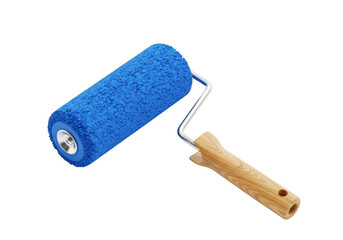 Blue paint roller isolated on transparent background