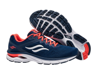 Modern Blue and Orange Running Shoes Side and Bottom View Isolated on transparent background, png