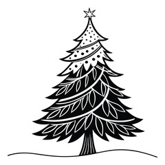 Obraz premium Black and white stylized Christmas tree with star and dots