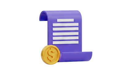 3D Bill or Invoice with Gold Coin Icon on transparent background