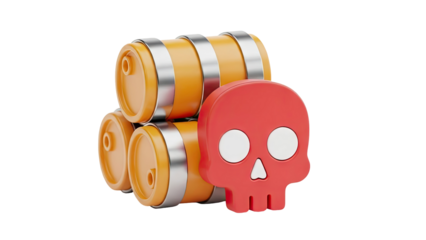 3D Cartoon Bomb Barrels with Skull Icon on transparent background