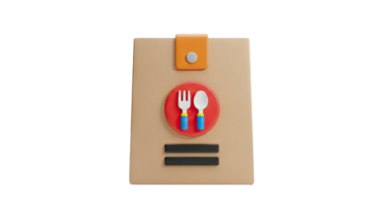 3D Delivery Bag with Fork and Spoon Icon on transparent background
