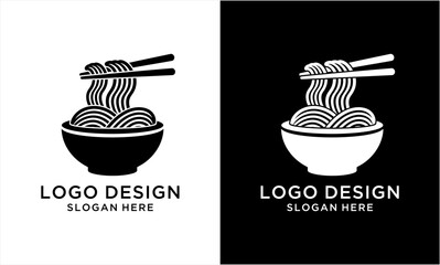 Minimalist Black and White Noodle Bowl with Chopsticks Logo Design.