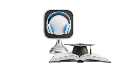 3D Education and Audio Learning Concept on transparent background