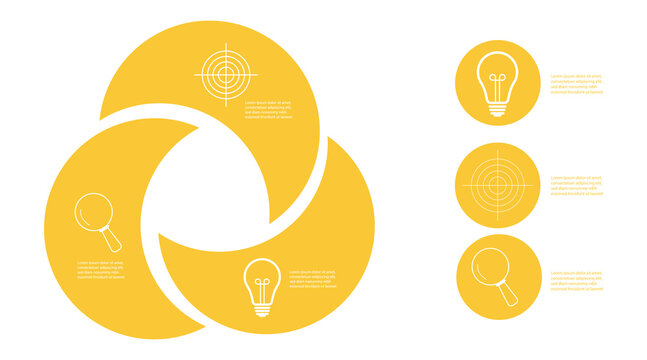 Three Circle Venn Diagram Infographic Chart Template for Business Presentation and Strategy.