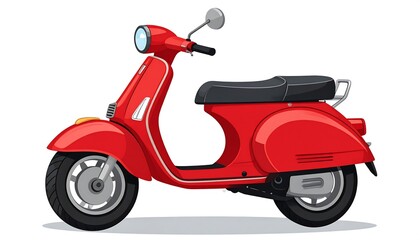 Obraz premium Cartoon illustration of a vibrant red scooter, isolated on white background