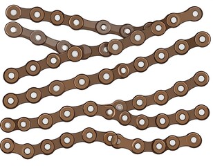 Several interconnected metallic loops forming chains with a brown-bronze hue, arranged on a stark white background
