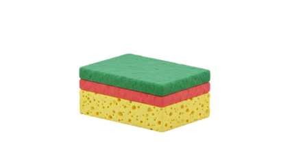 3D Stack of cleaning sponges on transparent background