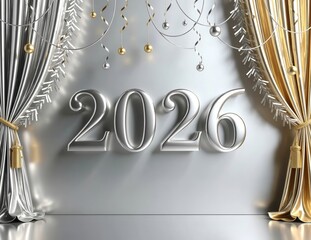 Decorative 2026 New Year Celebration Background with Drapes