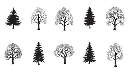 Various tree silhouettes isolated on white background © MdAbdul