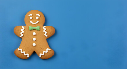 merry christmas gingerbread cookies isolated on blue background