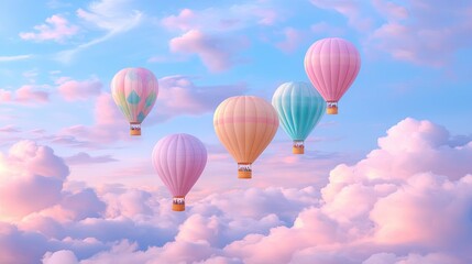 Obraz premium Charming Hot Air Balloons in Pastel Sky