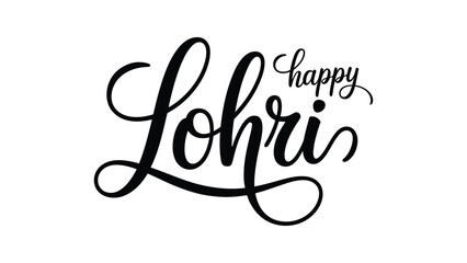 Happy lohri elegant hand lettering calligraphy typography in black and white minimalist style illustration for punjabi indian harvest festival greeting design © Zavivec