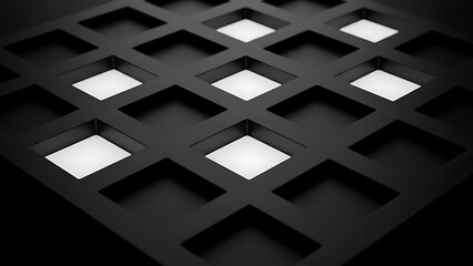 Abstract black square grid pattern with white light underneath
