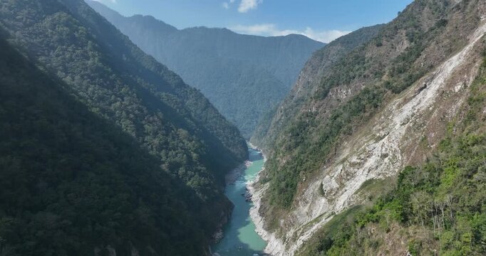 Aerial footage of beautiful tropical forest mountain landscape in the Yalu Zangbu River valley area, Tibet,China