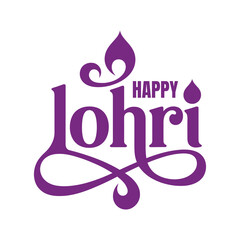 Happy lohri elegant purple hand lettering typography with traditional decorative elements minimalist illustration for punjabi indian harvest festival celebration © Zavivec