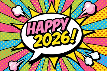 Colorful Comic Style Happy 2026 Celebration Graphic