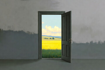 An open door in the wall is like a portal to another world.