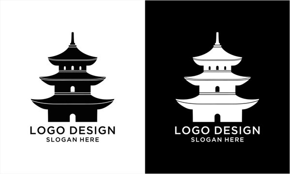 Traditional Japanese Pagoda Logo Design in Black and White.