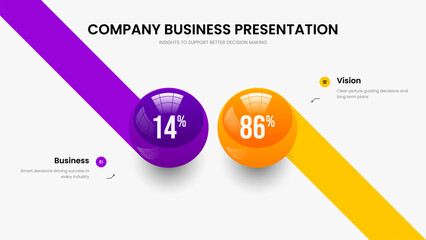 Minimalist Report Slide Layout Vector Illustration. Investor Profile 2 Step Graph Slideshow Template. Digital Introduction Two Option Diagram Frame Design.